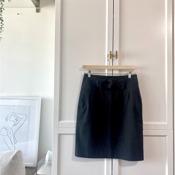 *SOLD*π FREE ADD ON High Waisted Dark Gray Pencil Skirt with a Bow - Picture 2 of 7